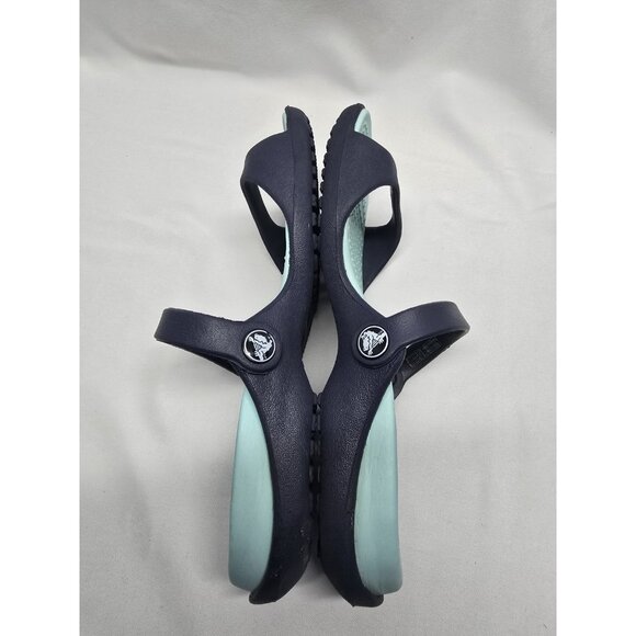 Crocs Cleo Strappy Sandals Women's Size 7 Turquoise/Navy Blue Dual Strap - Picture 4 of 14